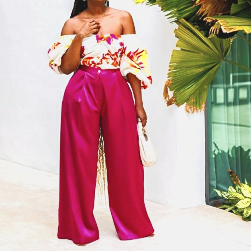 Wide-leg satin pant, functional pockets and a stretch waist 2X NWT